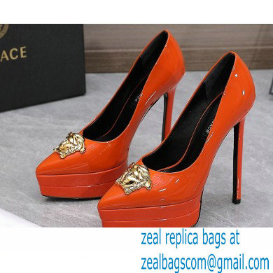 Versace Heel 15.5cm platform 1.5cm Barocco Palazzo La Medusa Pumps Patent Orange 2022 - Click Image to Close