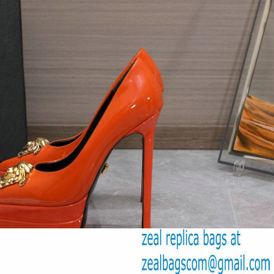 Versace Heel 15.5cm platform 1.5cm Barocco Palazzo La Medusa Pumps Patent Orange 2022 - Click Image to Close