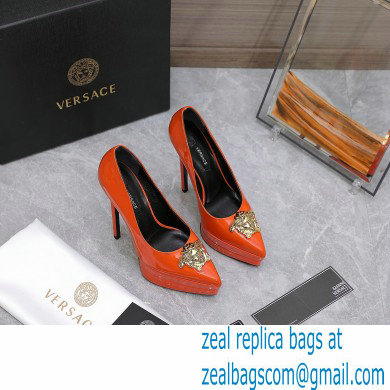 Versace Heel 15.5cm platform 1.5cm Barocco Palazzo La Medusa Pumps Patent Orange 2022 - Click Image to Close