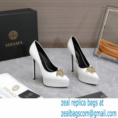 Versace Heel 15.5cm platform 1.5cm Barocco Palazzo La Medusa Pumps Patent White 2022 - Click Image to Close