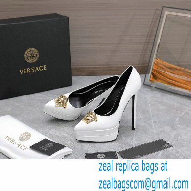 Versace Heel 15.5cm platform 1.5cm Barocco Palazzo La Medusa Pumps Patent White 2022 - Click Image to Close