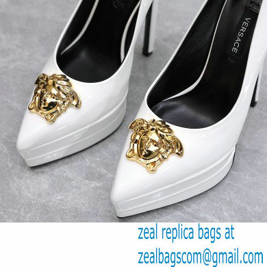 Versace Heel 15.5cm platform 1.5cm Barocco Palazzo La Medusa Pumps Patent White 2022 - Click Image to Close