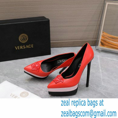 Versace Heel 15.5cm platform 1.5cm Barocco Palazzo La Medusa Pumps Red/Pink/Black 2022 - Click Image to Close