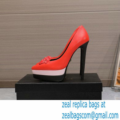 Versace Heel 15.5cm platform 1.5cm Barocco Palazzo La Medusa Pumps Red/Pink/Black 2022 - Click Image to Close