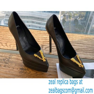 Versace Heel 15.5cm platform 1.5cm Virtus Pumps Black 2022 - Click Image to Close