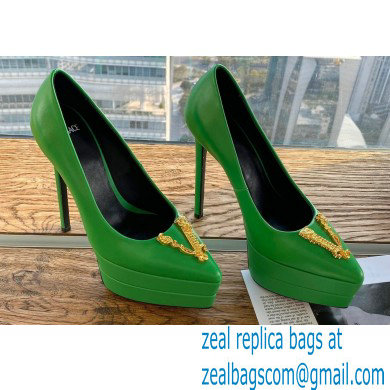 Versace Heel 15.5cm platform 1.5cm Virtus Pumps Green 2022 - Click Image to Close