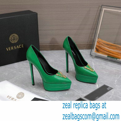 Versace Heel 15.5cm platform 1.5cm Virtus Pumps Patent Green 2022 - Click Image to Close