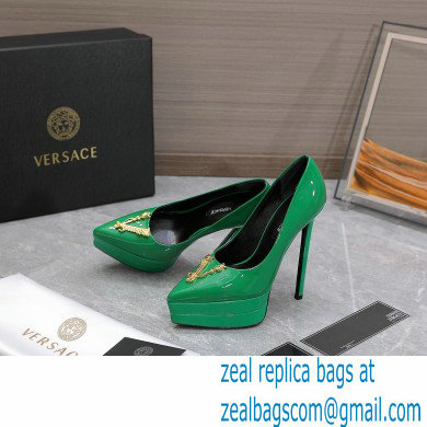 Versace Heel 15.5cm platform 1.5cm Virtus Pumps Patent Green 2022 - Click Image to Close
