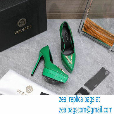 Versace Heel 15.5cm platform 1.5cm Virtus Pumps Patent Green 2022 - Click Image to Close