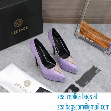 Versace Heel 15.5cm platform 1.5cm Virtus Pumps Patent Lavender 2022 - Click Image to Close