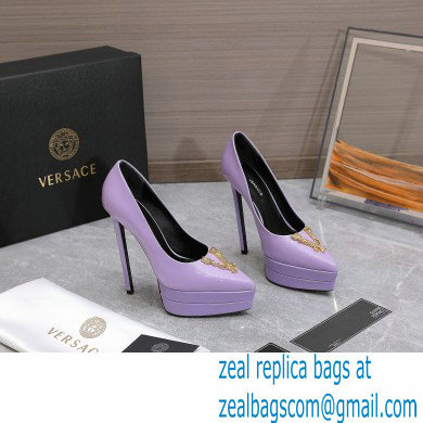 Versace Heel 15.5cm platform 1.5cm Virtus Pumps Patent Lavender 2022 - Click Image to Close