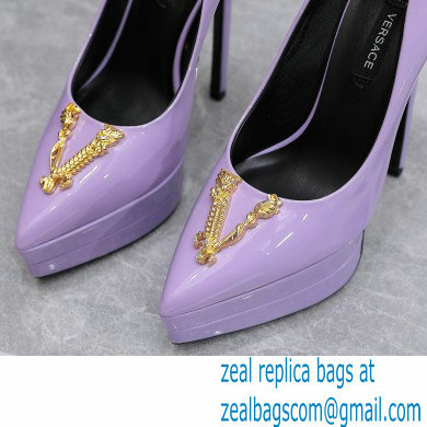 Versace Heel 15.5cm platform 1.5cm Virtus Pumps Patent Lavender 2022 - Click Image to Close