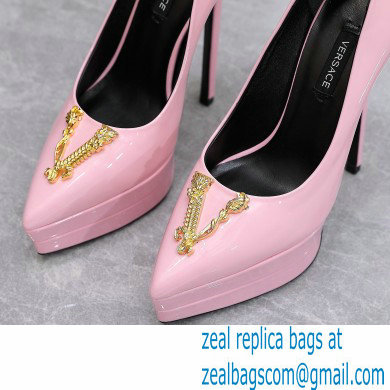 Versace Heel 15.5cm platform 1.5cm Virtus Pumps Patent Pink 2022 - Click Image to Close