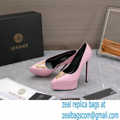 Versace Heel 15.5cm platform 1.5cm Virtus Pumps Patent Pink 2022 - Click Image to Close