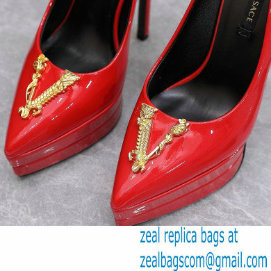 Versace Heel 15.5cm platform 1.5cm Virtus Pumps Patent Red 2022 - Click Image to Close