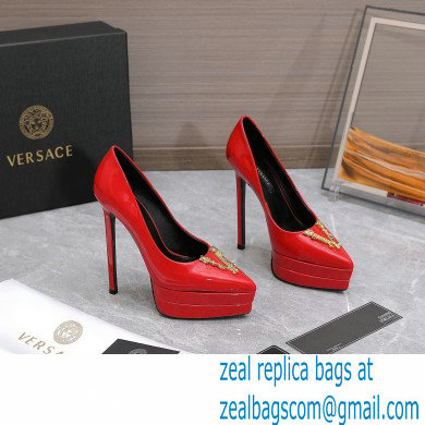 Versace Heel 15.5cm platform 1.5cm Virtus Pumps Patent Red 2022 - Click Image to Close