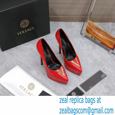 Versace Heel 15.5cm platform 1.5cm Virtus Pumps Patent Red 2022 - Click Image to Close