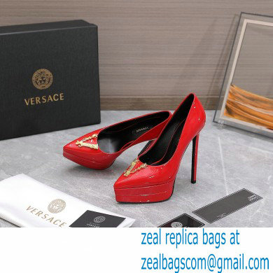 Versace Heel 15.5cm platform 1.5cm Virtus Pumps Patent Red 2022 - Click Image to Close