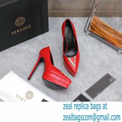 Versace Heel 15.5cm platform 1.5cm Virtus Pumps Patent Red 2022 - Click Image to Close