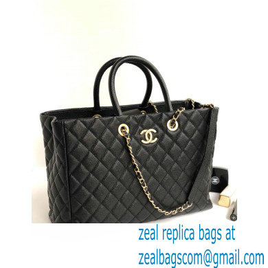 chanel black coco handle shopping caviar leather large tote