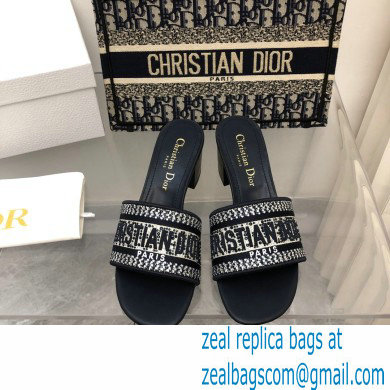 dior Black Cotton Embroidered with Metallic Thread and Silver-Tone Strass dway heeled slides 2022