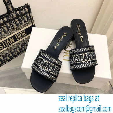 dior Black Cotton Embroidery with Metallic Thread and Silver-Tone Strass dway slides 2022