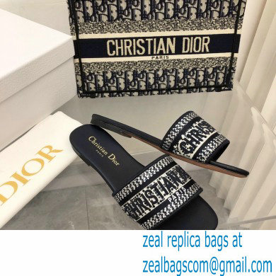 dior Black Cotton Embroidery with Metallic Thread and Silver-Tone Strass dway slides 2022