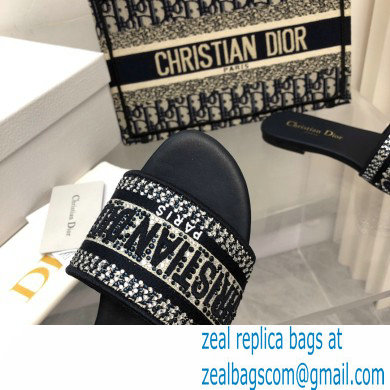 dior Black Cotton Embroidery with Metallic Thread and Silver-Tone Strass dway slides 2022