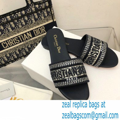 dior Black Cotton Embroidery with Metallic Thread and Silver-Tone Strass dway slides 2022 - Click Image to Close