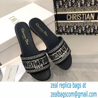 dior Black Cotton Embroidery with Metallic Thread and Silver-Tone Strass dway slides 2022 - Click Image to Close