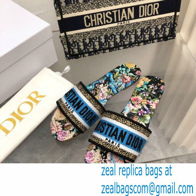 dior Black Multicolor Embroidered Cotton with D-Constellation Motif dway slides 2022