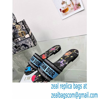 dior Black Multicolor Embroidered Cotton with Dior Pixel Zodiac Motif dway slides 2022 - Click Image to Close