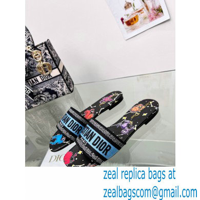 dior Black Multicolor Embroidered Cotton with Dior Pixel Zodiac Motif dway slides 2022