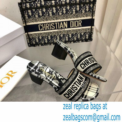 dior Black and White Check'n'Dior Embroidered Cotton dway heeled slides 2022 - Click Image to Close