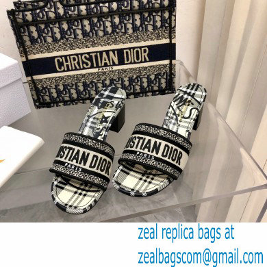 dior Black and White Check'n'Dior Embroidered Cotton dway heeled slides 2022