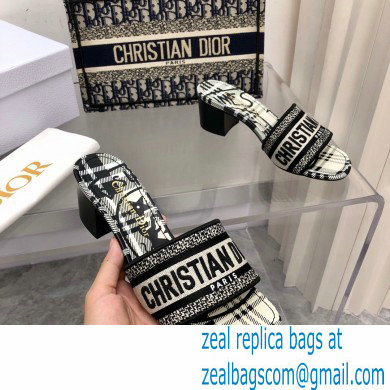 dior Black and White Check'n'Dior Embroidered Cotton dway heeled slides 2022 - Click Image to Close