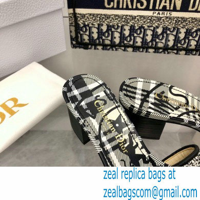 dior Black and White Check'n'Dior Embroidered Cotton dway heeled slides 2022