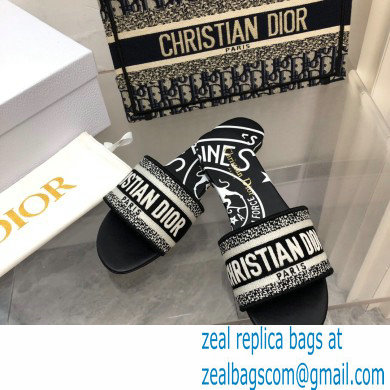 dior Black and White Check'n'Dior Embroidered Cotton dway slides 2022 - Click Image to Close