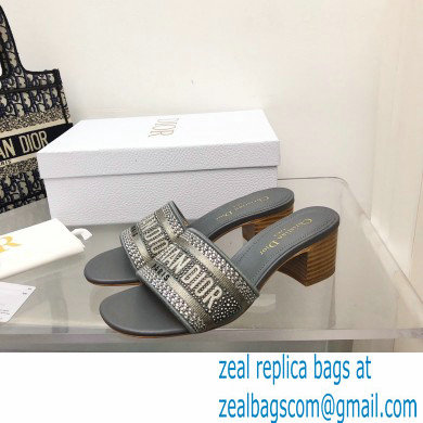 dior Cotton Metallic Thread Embroidery and Silver-Tone Strass dway heeled slides 2022