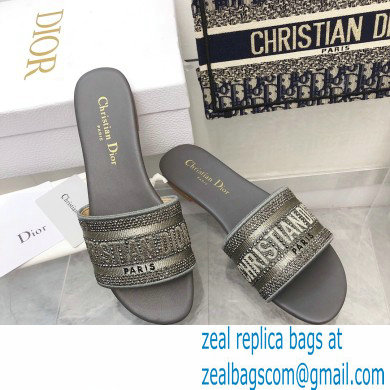 dior Cotton Metallic Thread Embroidery and Silver-Tone Strass dway slides 2022 - Click Image to Close