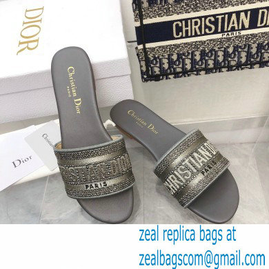 dior Cotton Metallic Thread Embroidery and Silver-Tone Strass dway slides 2022