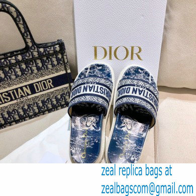 dior Deep Blue Toile de Jouy Reverse Embroidered Cotton new Dway Slide 2022 - Click Image to Close