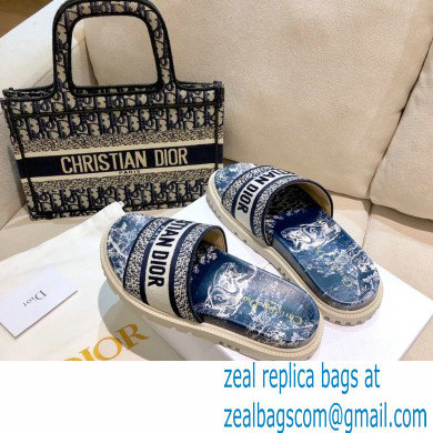 dior Deep Blue Toile de Jouy Reverse Embroidered Cotton new Dway Slide 2022