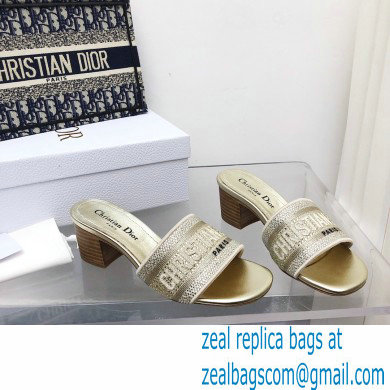 dior Gold-Tone Cotton Embroidered with Metallic Thread and Strass dway heeled slides 2022