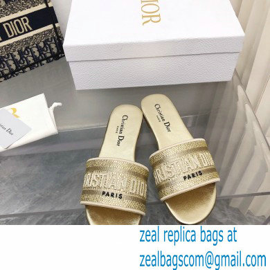dior Gold-Tone Cotton Embroidered with Metallic Thread and Strass dway slides 2022