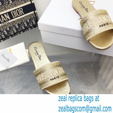 dior Gold-Tone Cotton Embroidered with Metallic Thread and Strass dway slides 2022