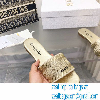 dior Gold-Tone Cotton Embroidered with Metallic Thread and Strass dway slides 2022