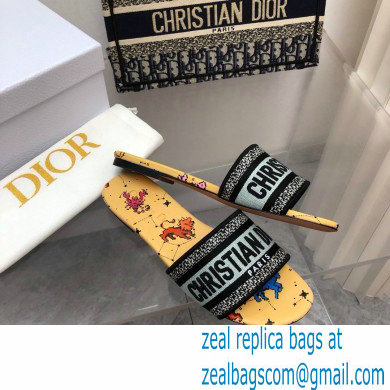 dior White Multicolor Embroidered Cotton with Dior Pixel Zodiac Motif dway slides 2022 - Click Image to Close