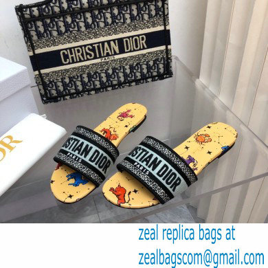 dior White Multicolor Embroidered Cotton with Dior Pixel Zodiac Motif dway slides 2022