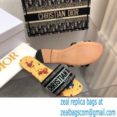 dior White Multicolor Embroidered Cotton with Dior Pixel Zodiac Motif dway slides 2022